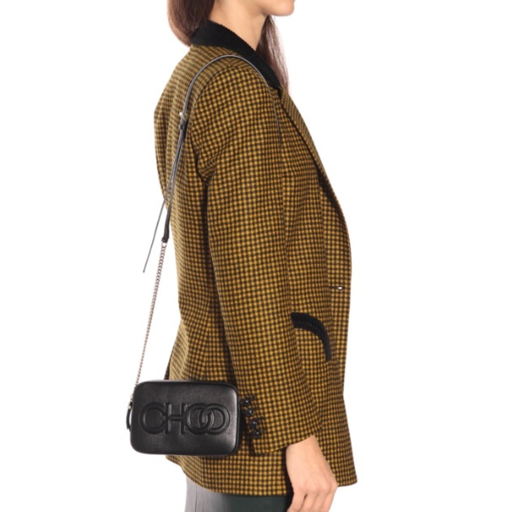 Jimmy Choo Black Leather Mini Crossbody Bag with Embossed Logo
